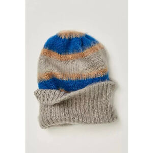 Free People The Groove Stripe Beanie NWT Blue Gray Yellow